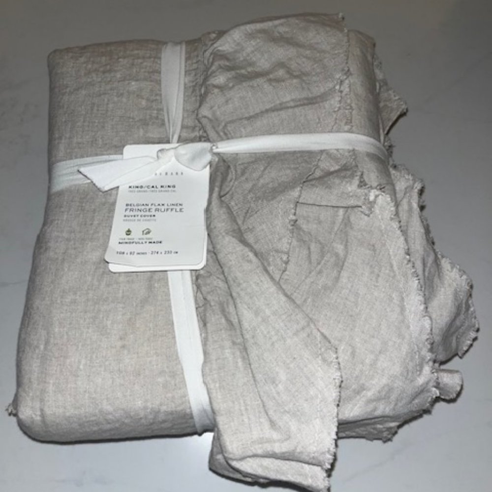 Pottery Barn - Belgian Flax Linen Fringe Ruffle Duvet Cover